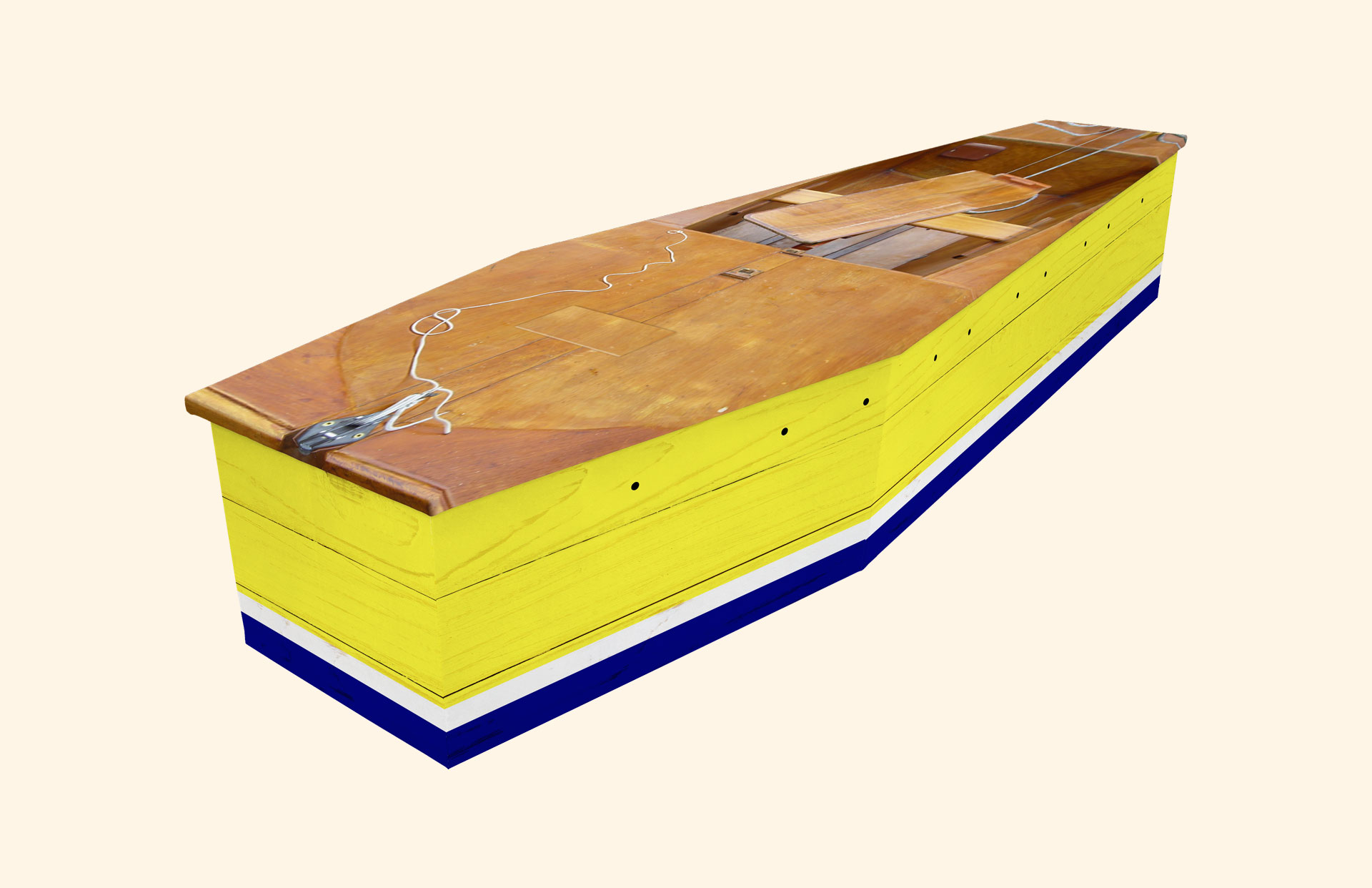 The Dinghy design on a cardboard coffin
