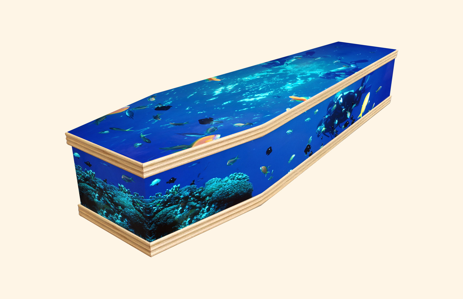 The Scuba Diver design on a classic coffin