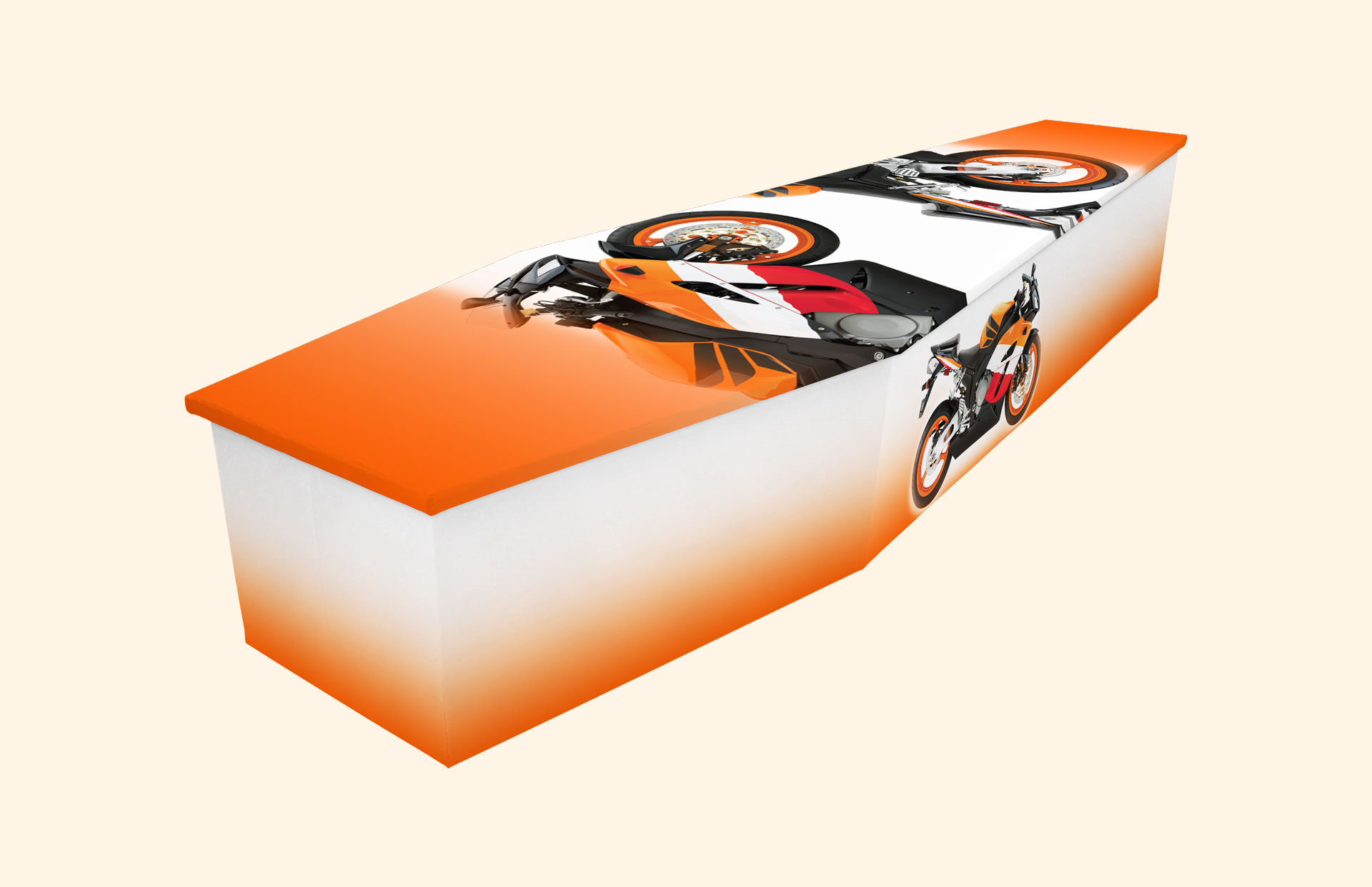 The Bike design on a cardboard coffin