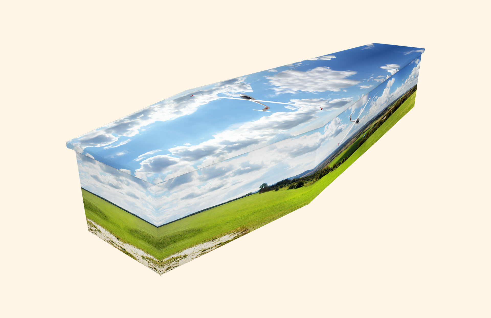 Gliding design on a cardboard coffin