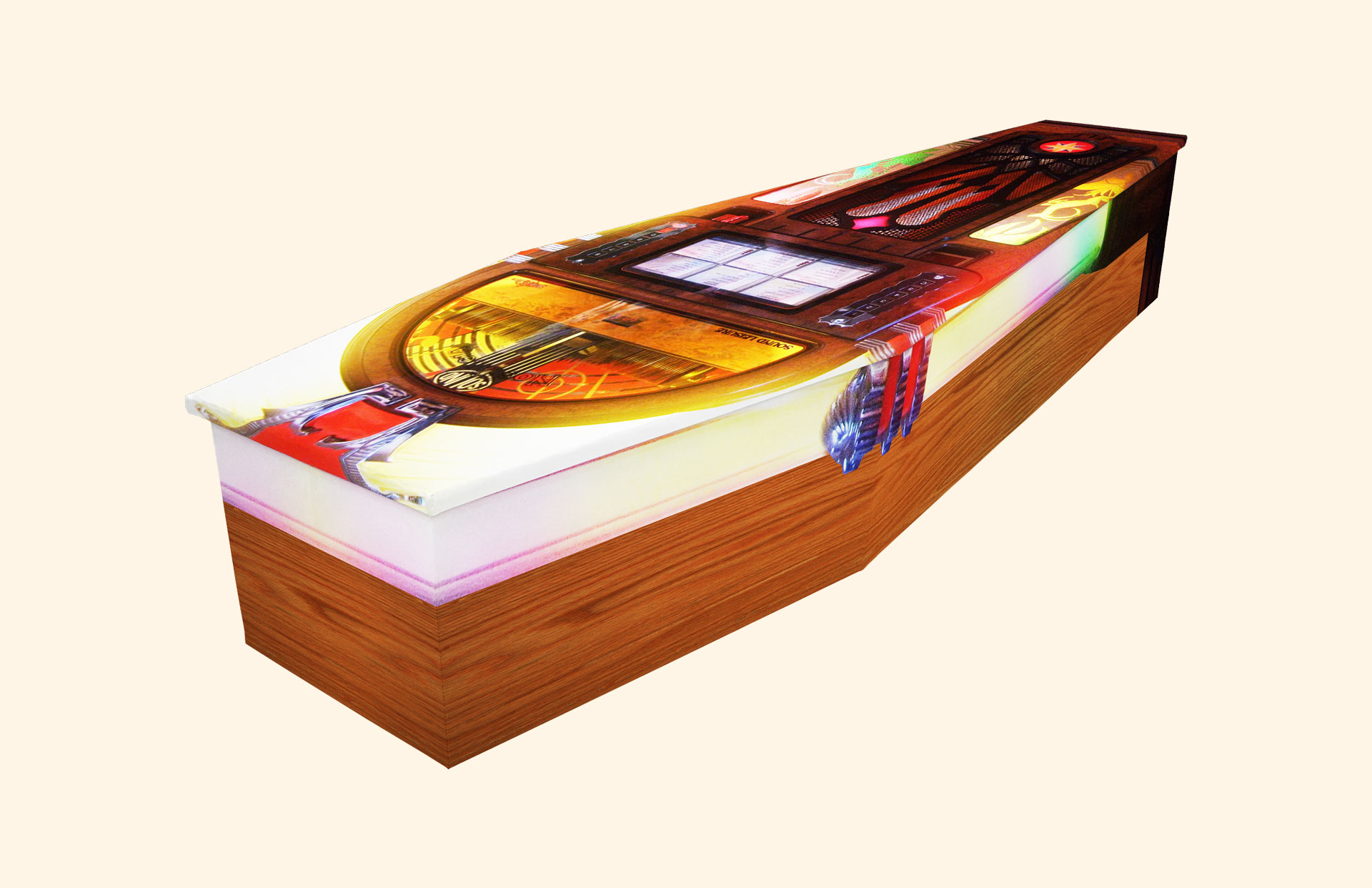 Rockin design on a cardboard coffin