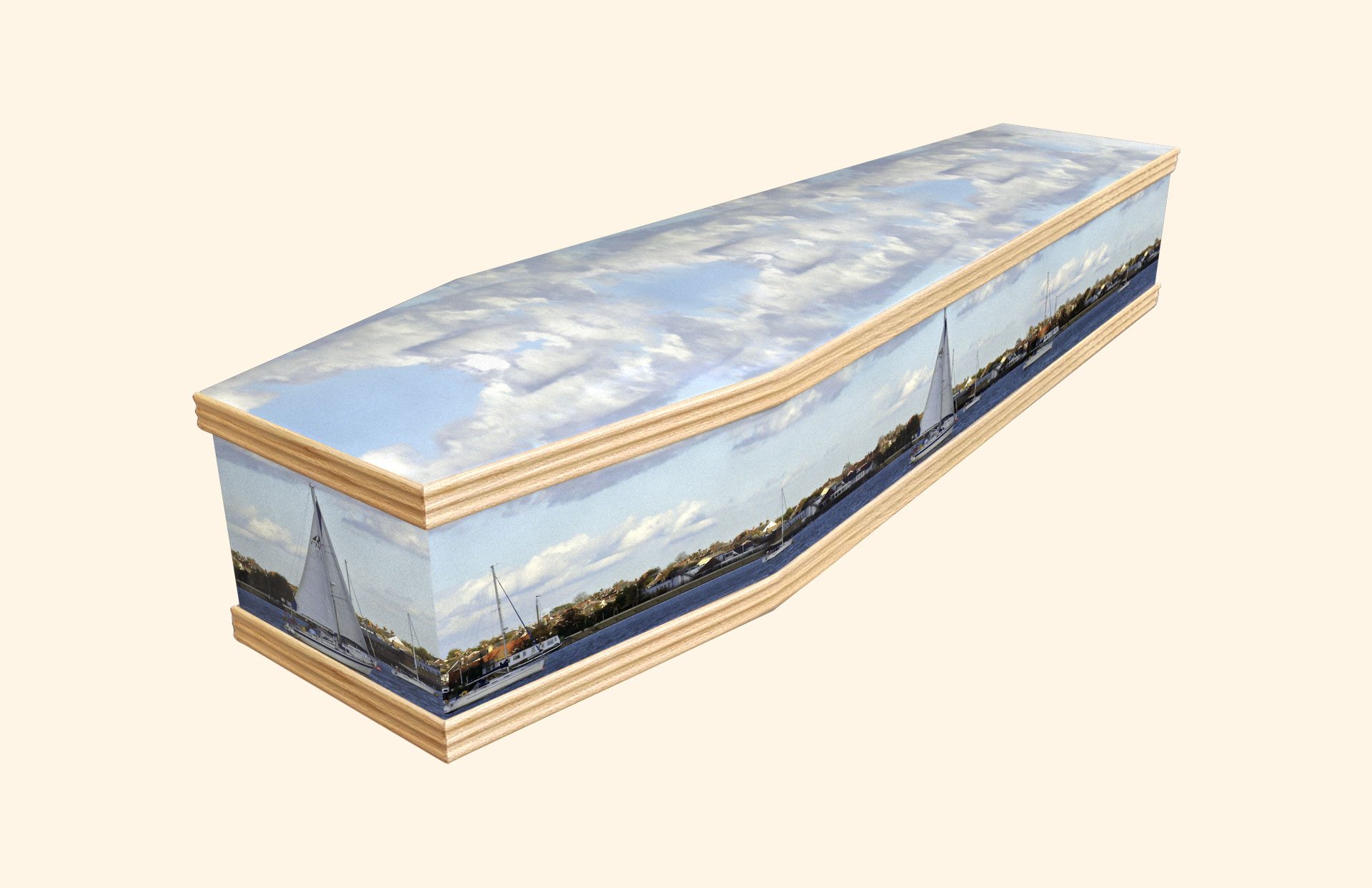 Set Sail design on a classic coffin