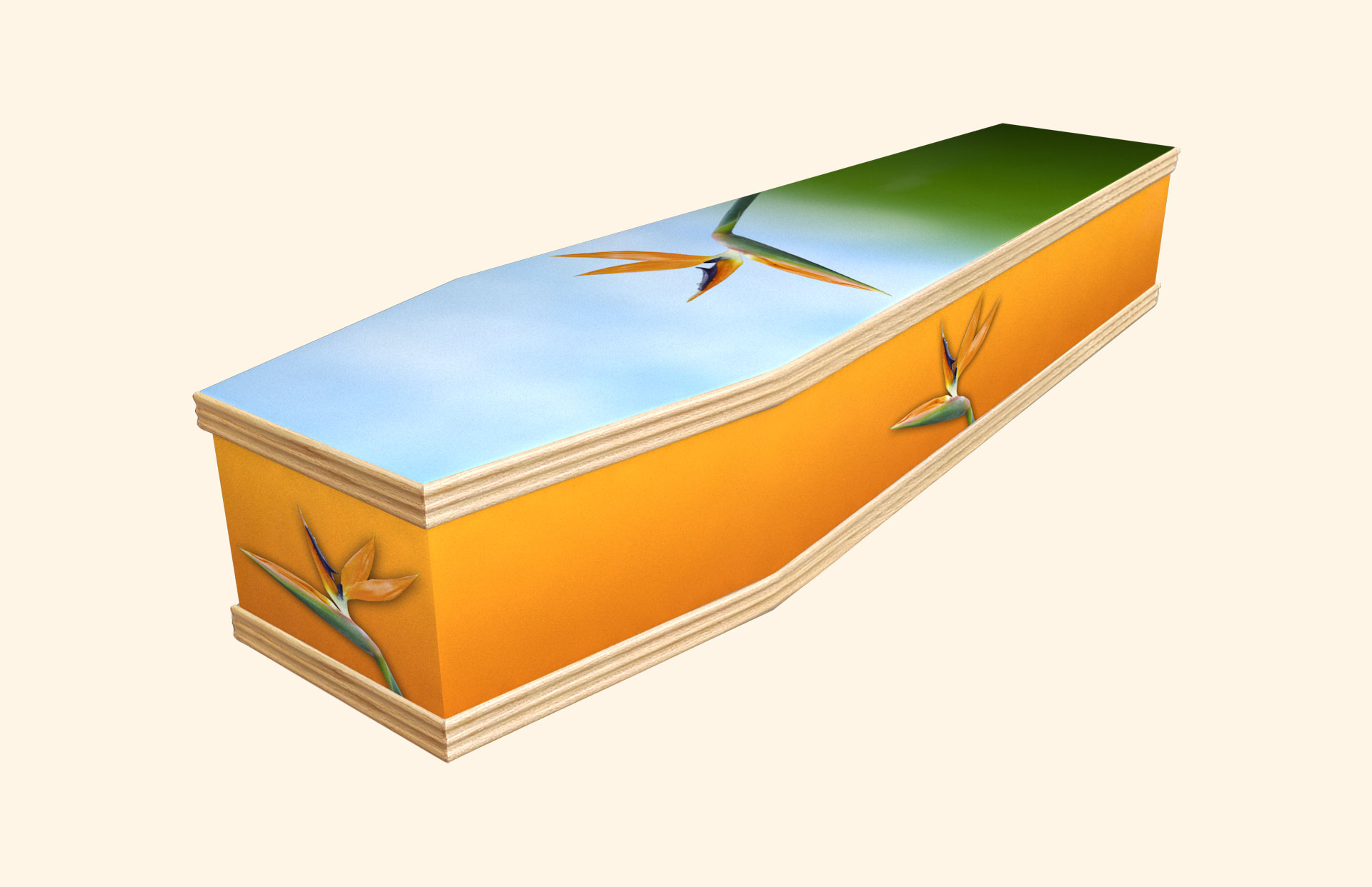Bird of Paradise design on a classic coffin