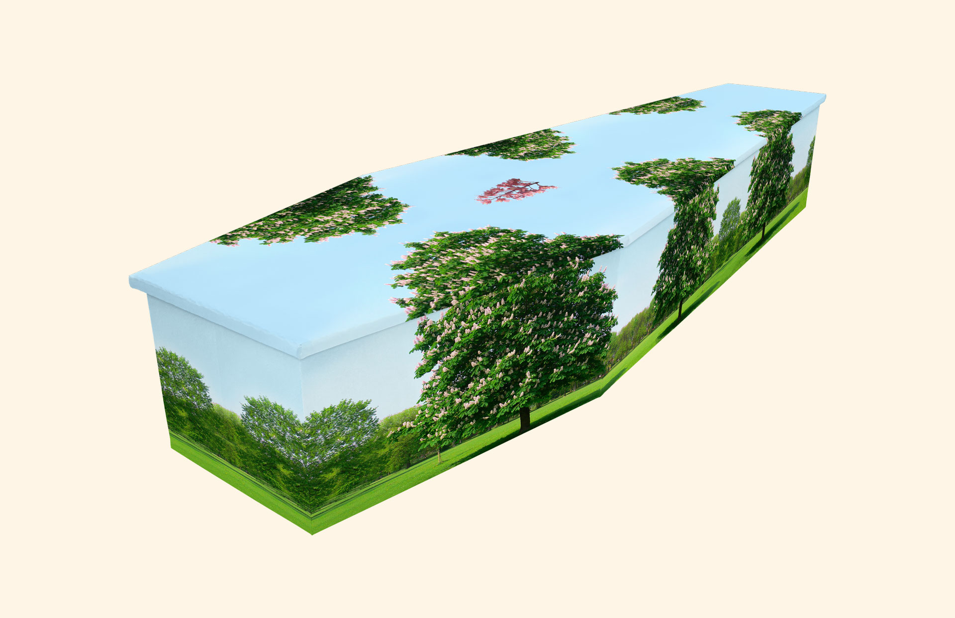 Chestnut Trees design on a cardboard coffin