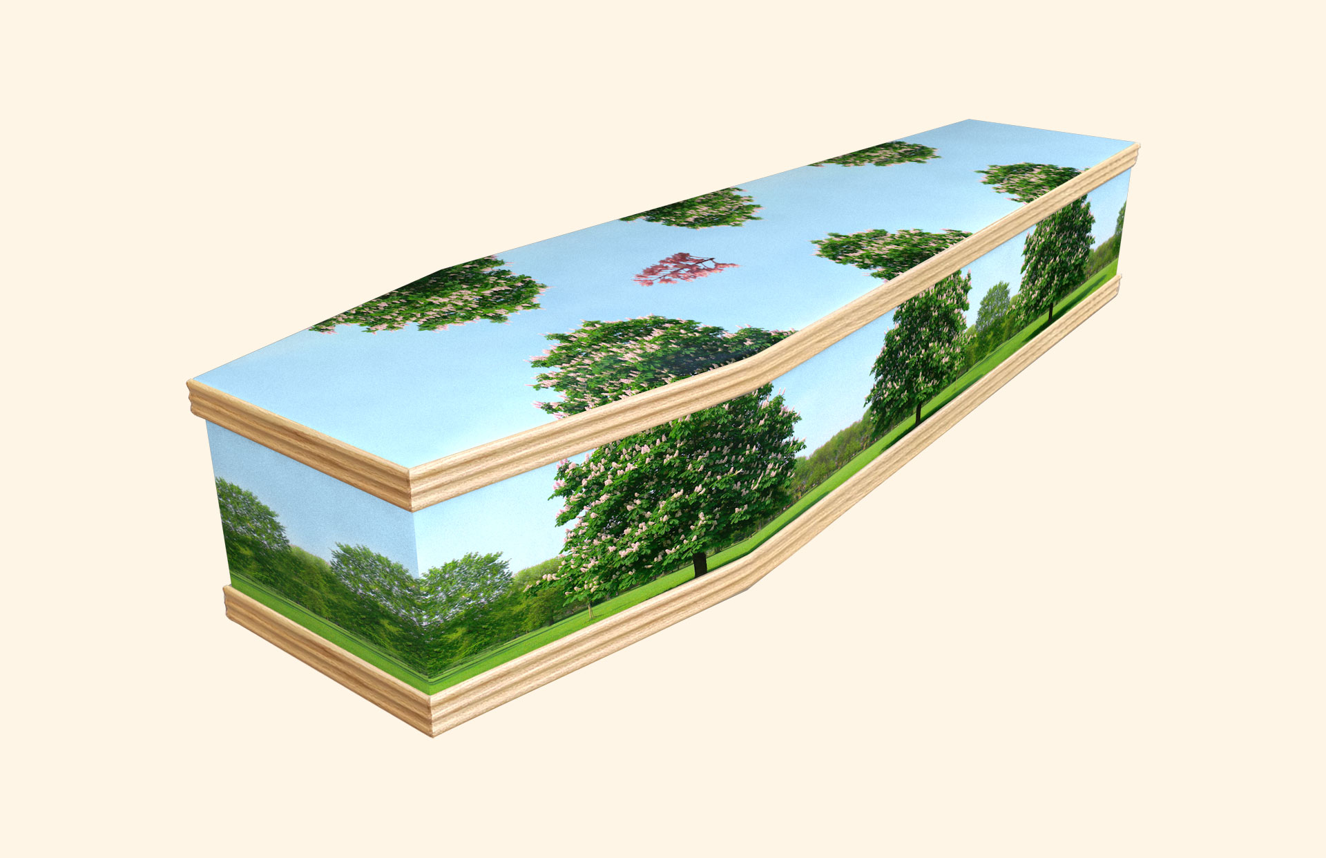 Chestnut Trees design on a classic coffin