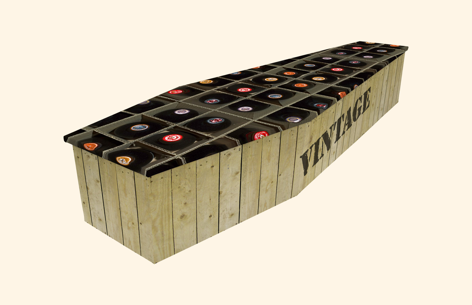 Fine Wines design on a cardboard coffin