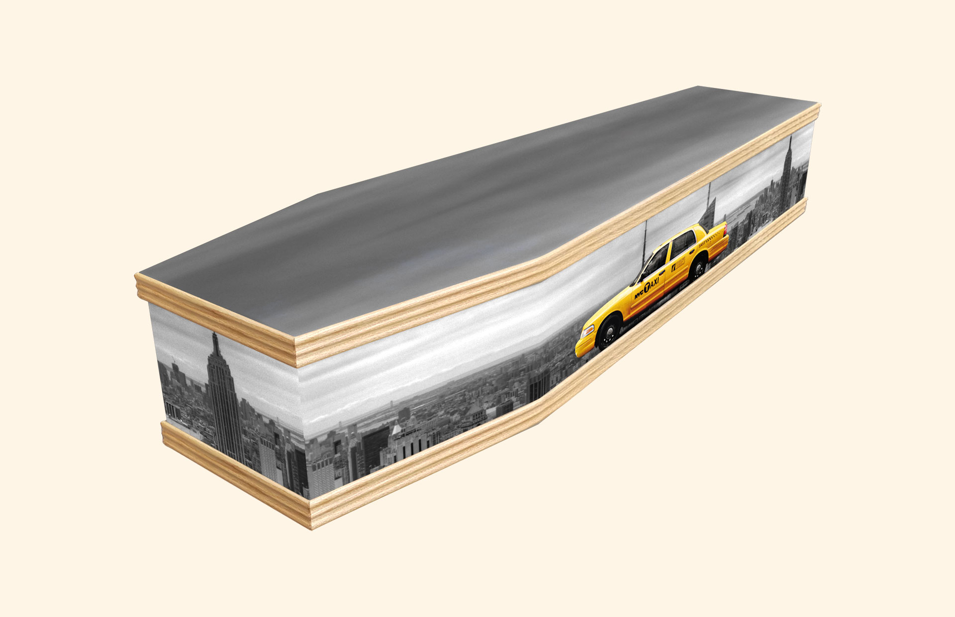 New York Taxi Skyline design on a classic coffin