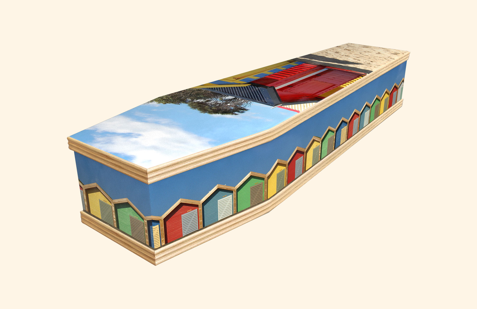 Beach Huts design on a classic coffin