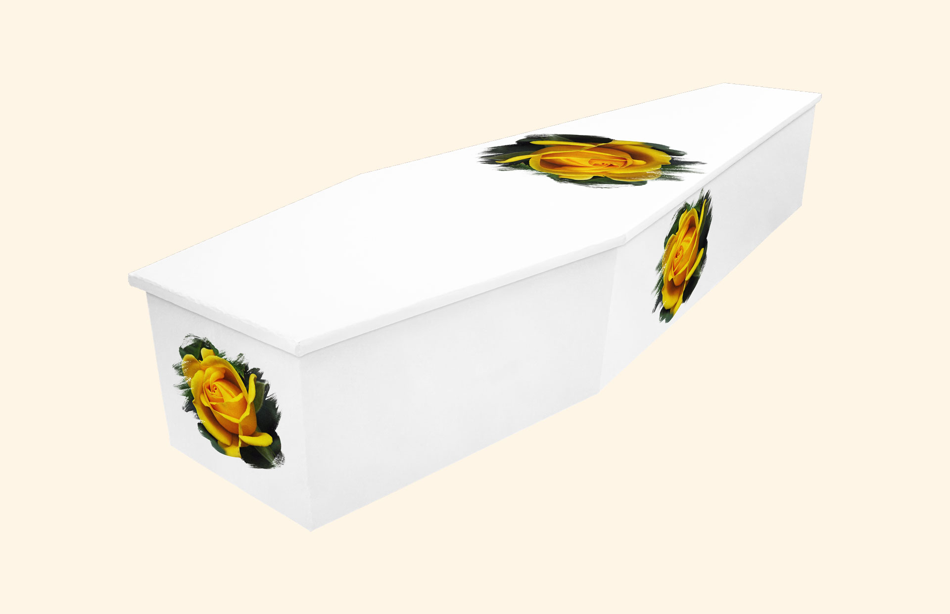 Joy design on a cardboard coffin