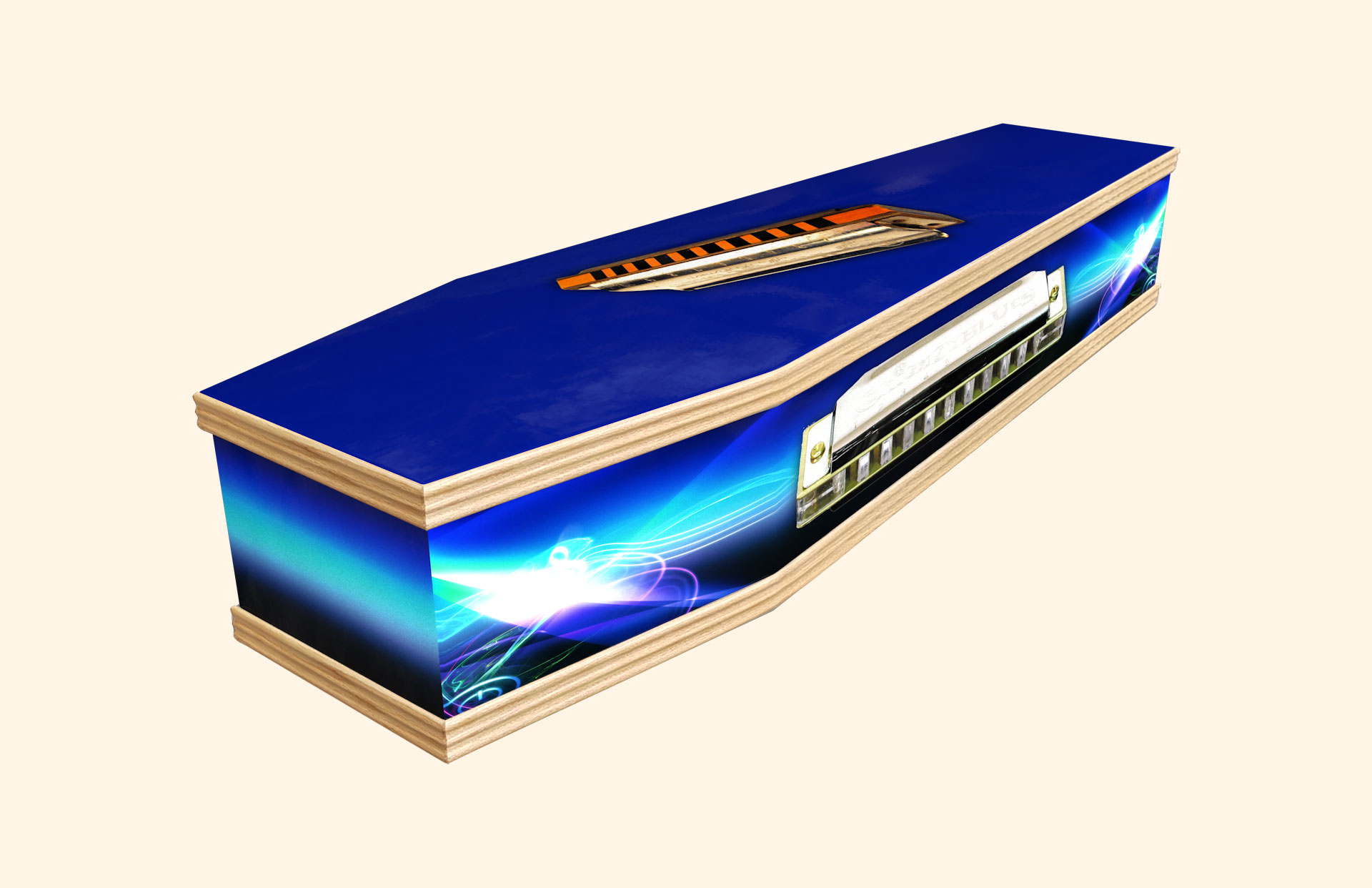 Harmonica Notes design on a classic coffin
