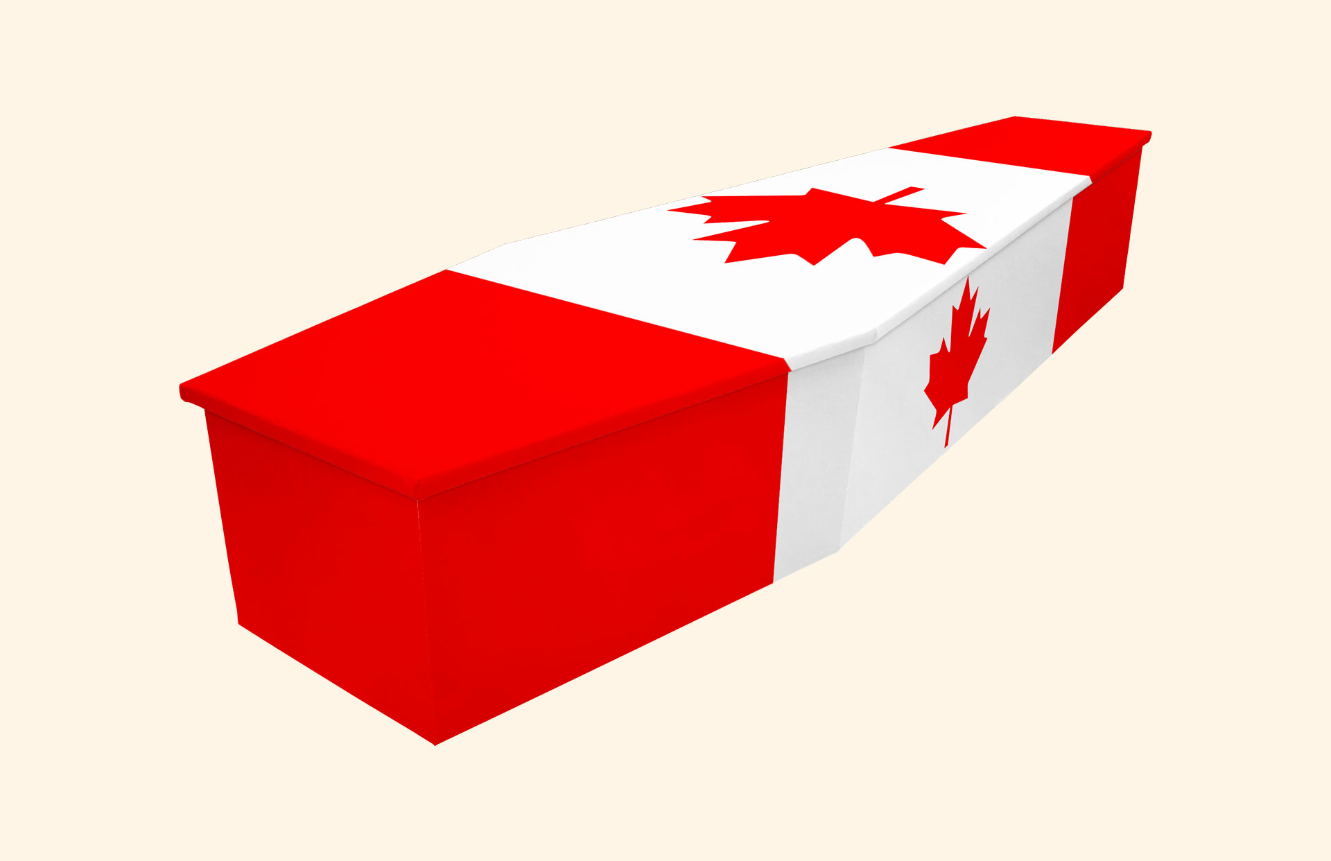 Canadian Flag design on a cardboard coffin