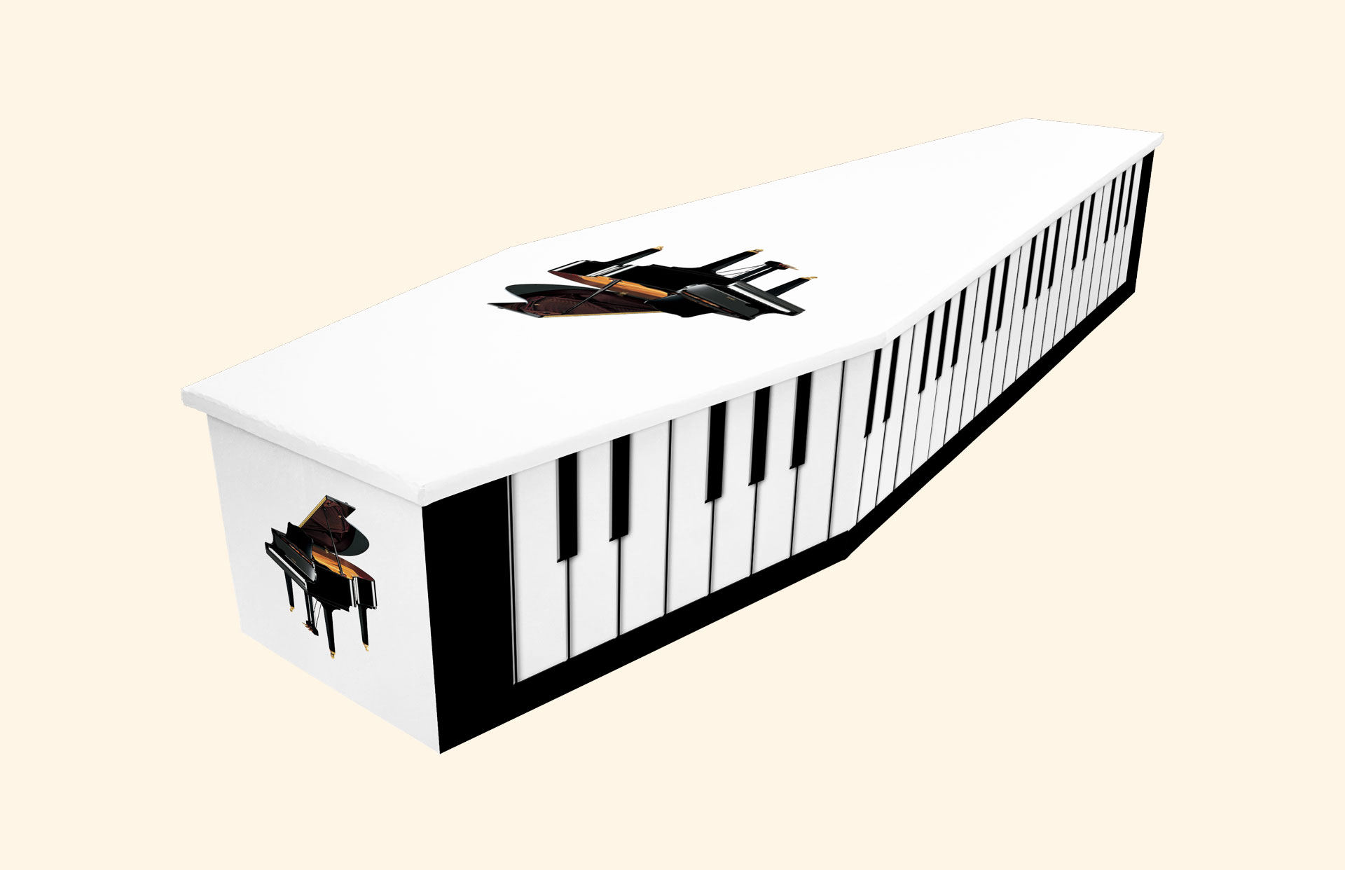 Pianist design on a cardboard coffin
