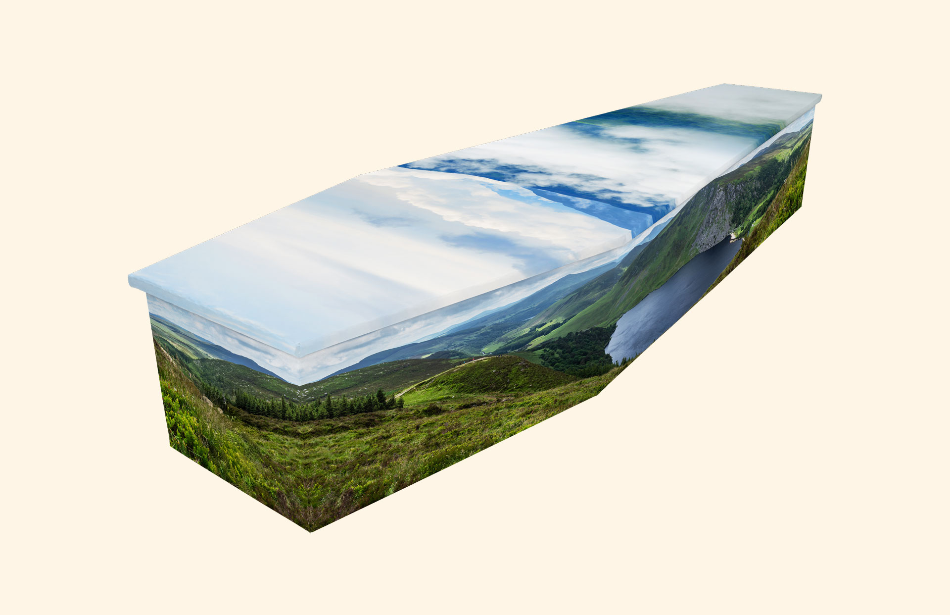Irish Countryside design on a cardboard coffin