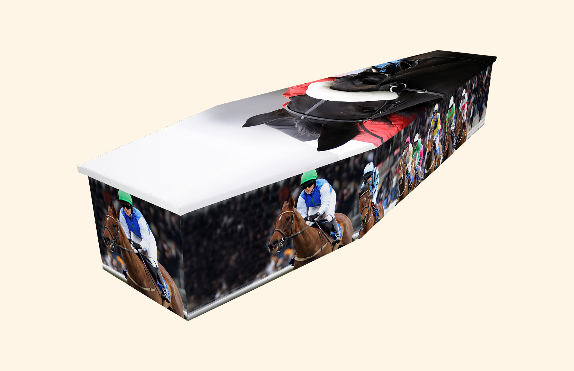 The Wager design on a cardboard coffin