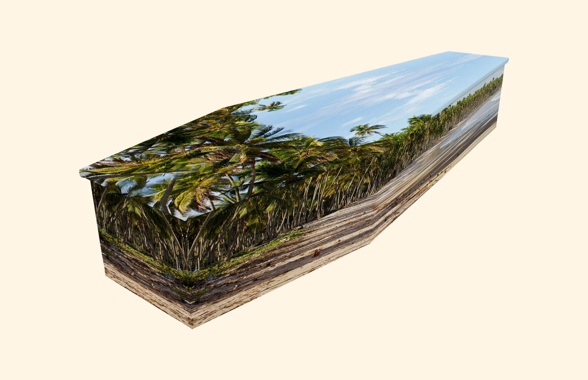 Paradise design on a cardboard coffin