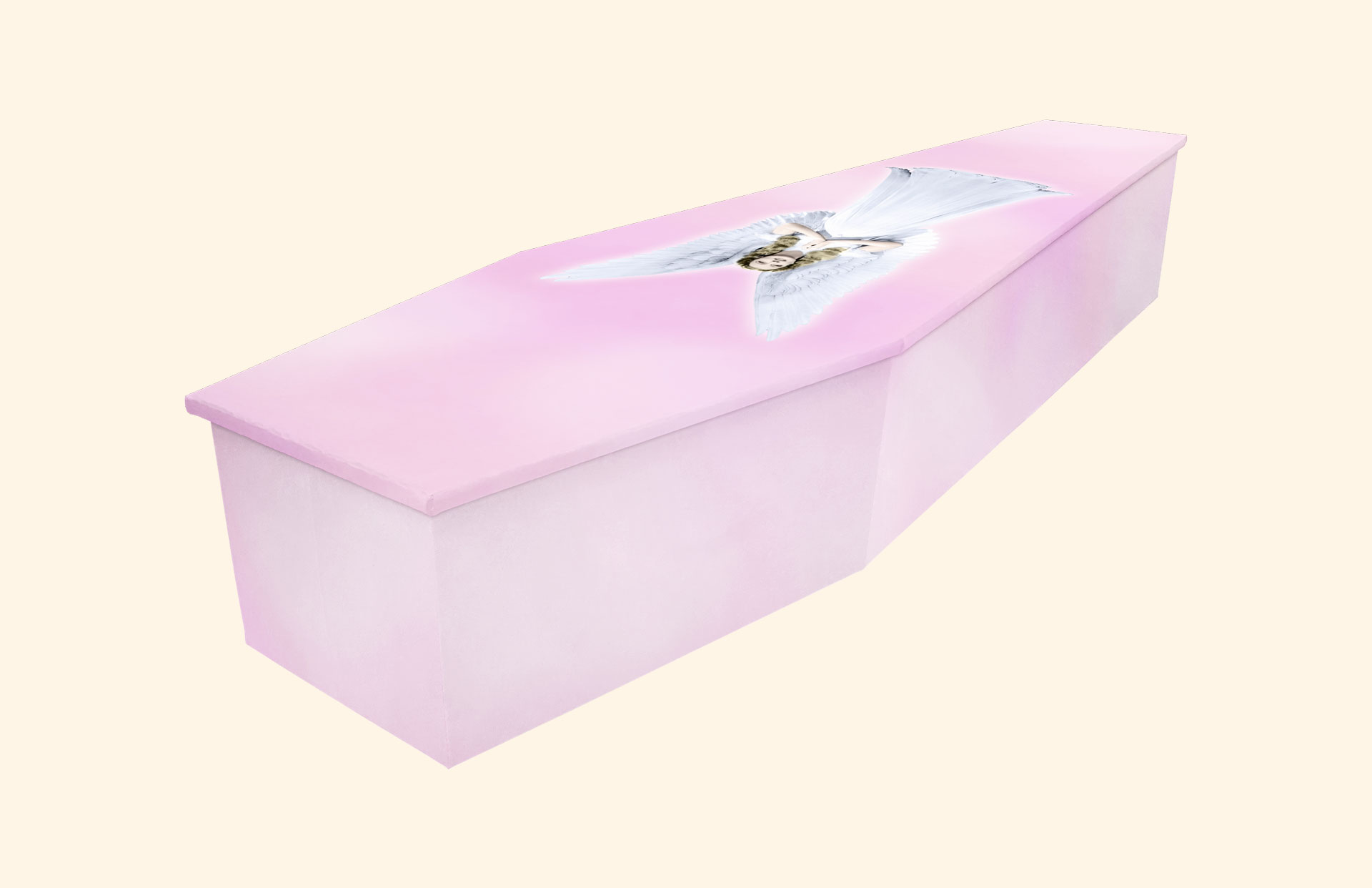 Guardian Angel design on a cardboard coffin