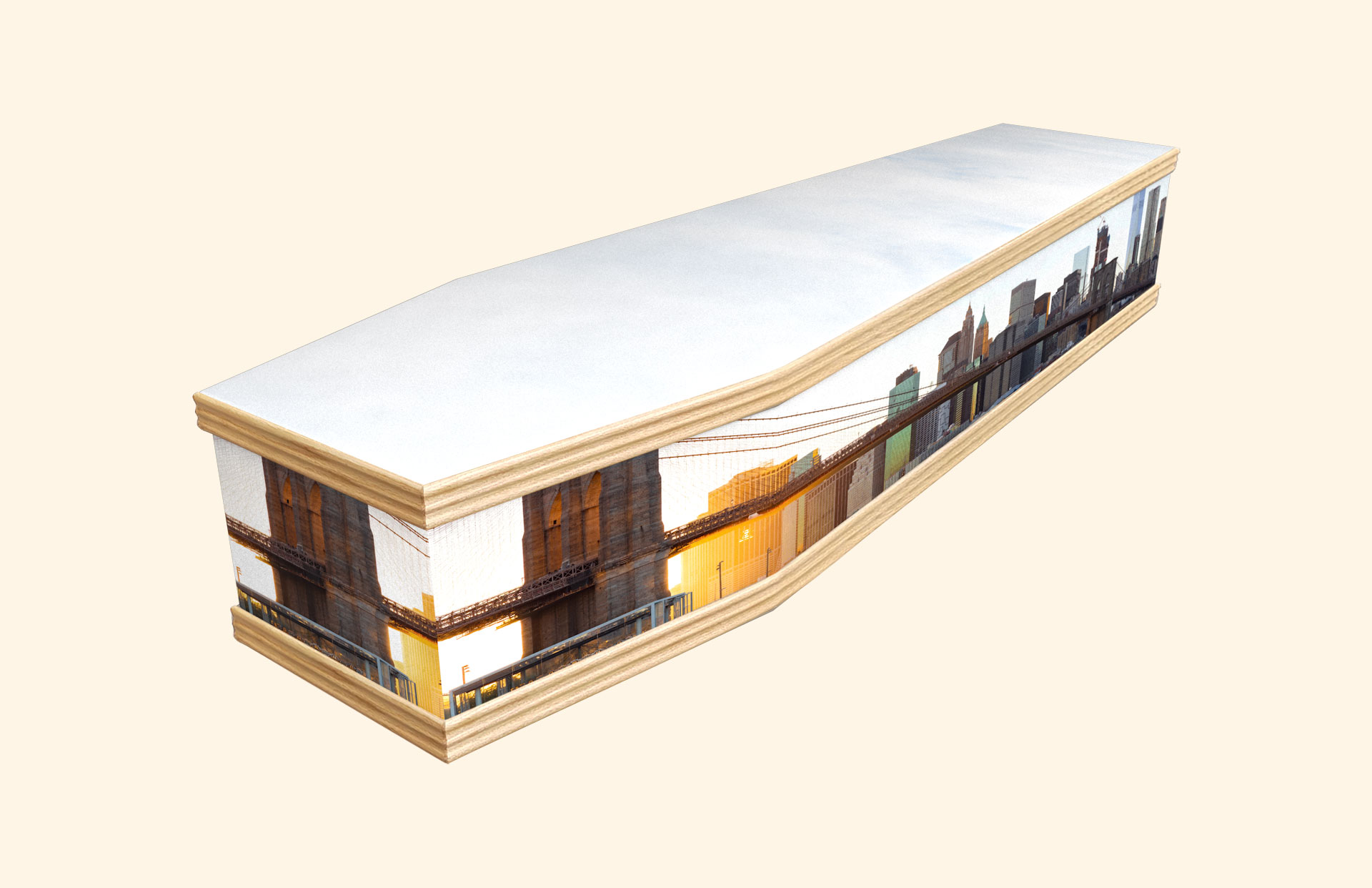 Brooklyn Bridge design on a classic coffin