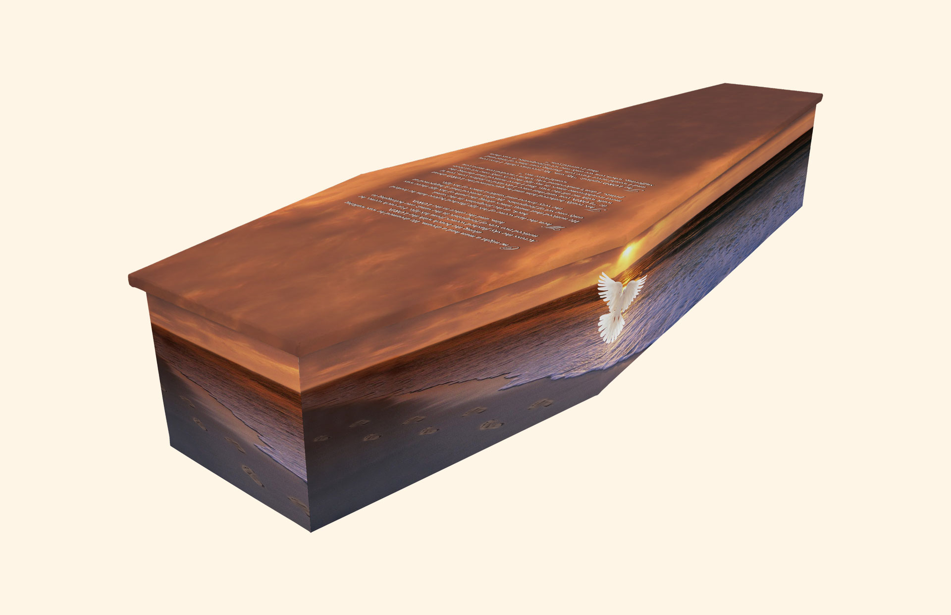 Footprints in the Sand design on a cardboard coffin