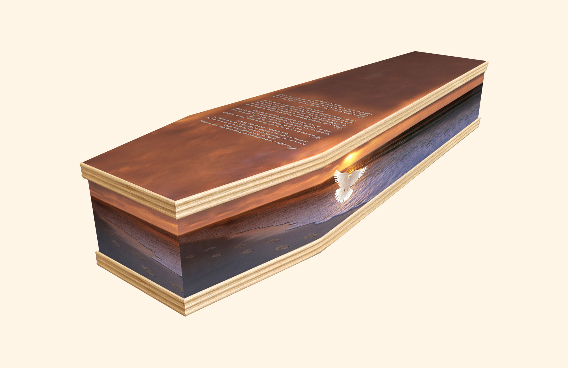 Footprints in the Sand design on a classic coffin