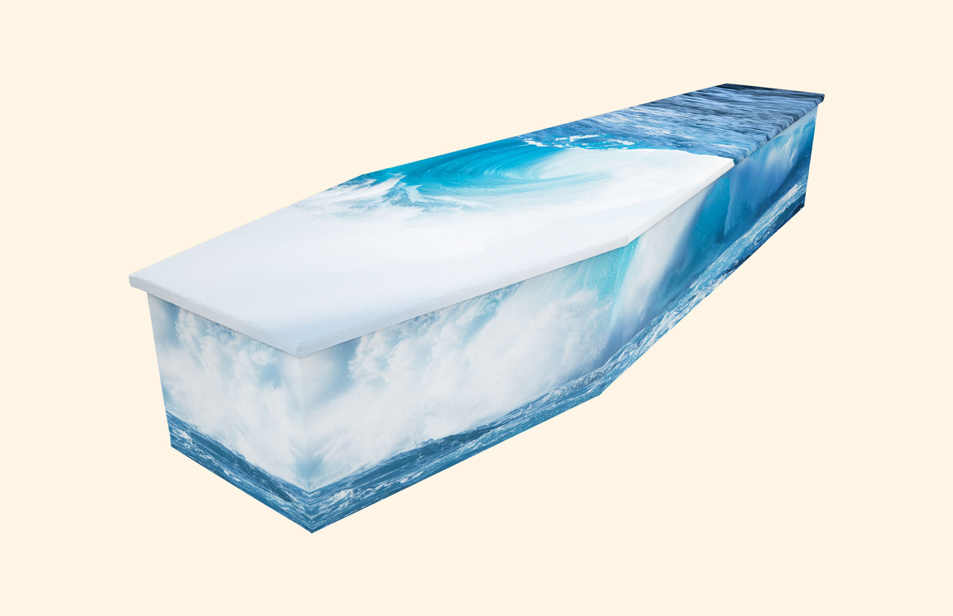 Rough Seas design on a cardboard coffin