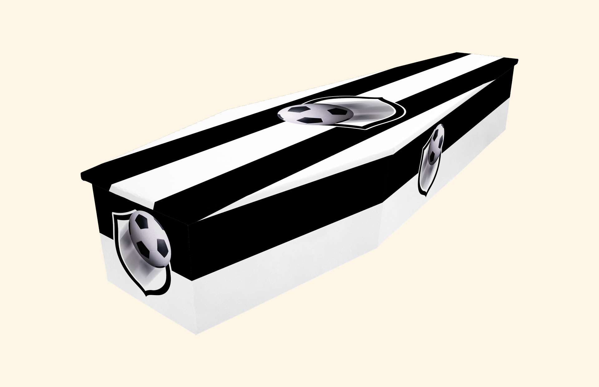 Supporting Colours design in black on a cardboard coffin