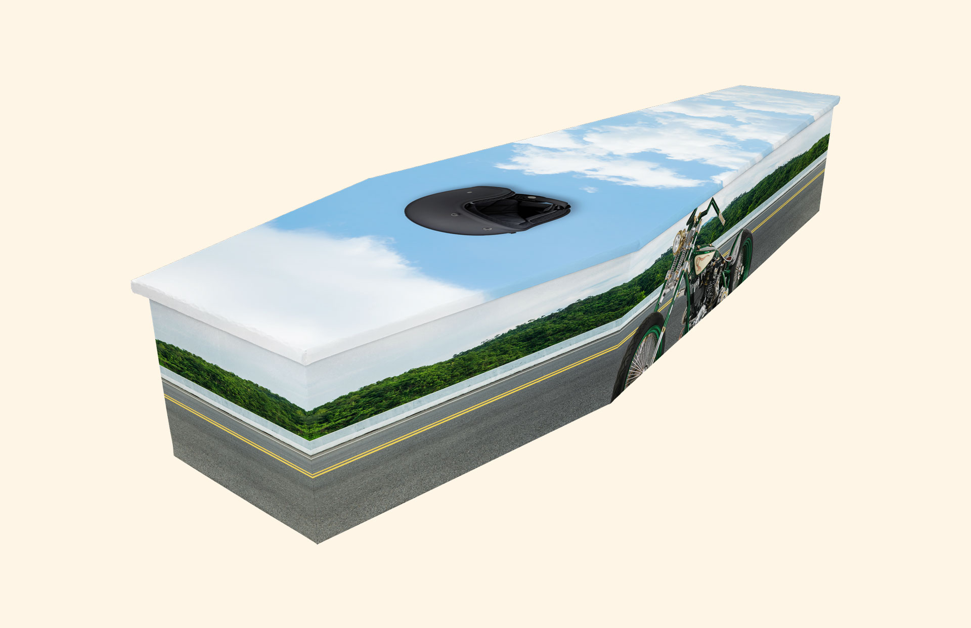 My Dream Machine design on a cardboard coffin