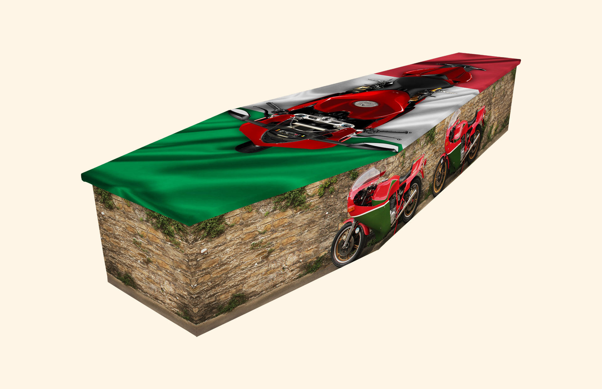 Italian Biker design on a cardboard coffin