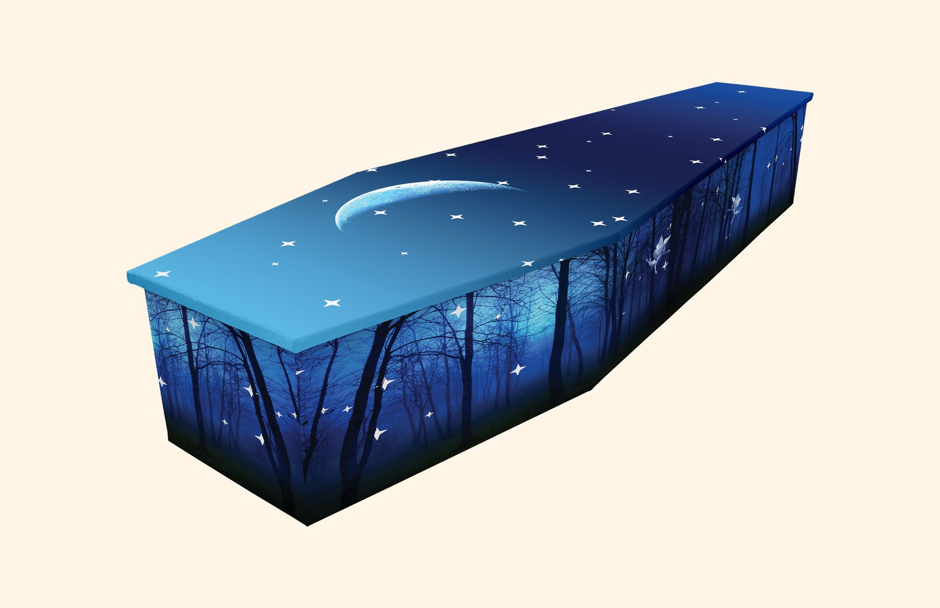 Moonlight Forest design on a cardboard coffin