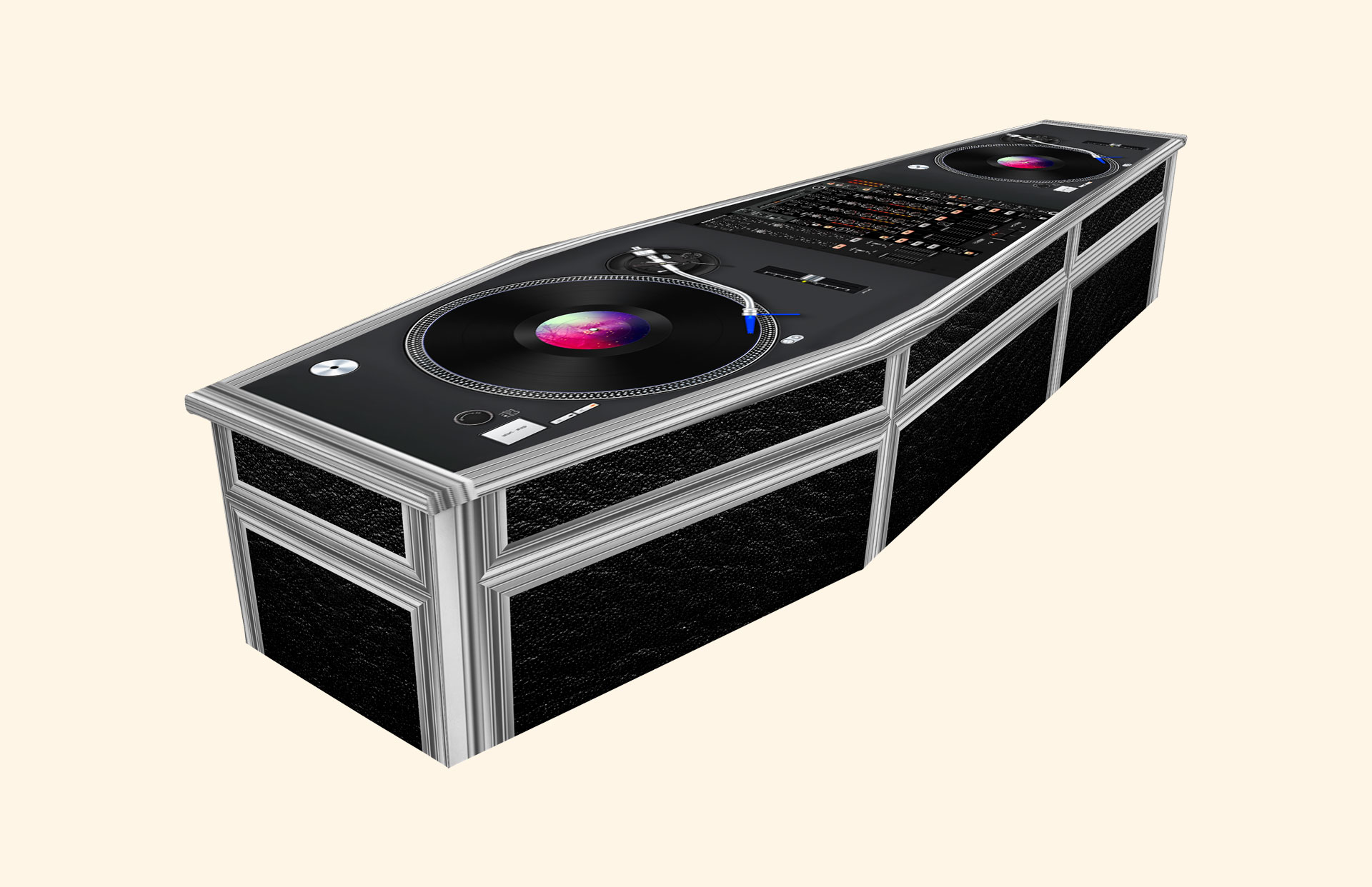 Decks design on a cardboard coffin