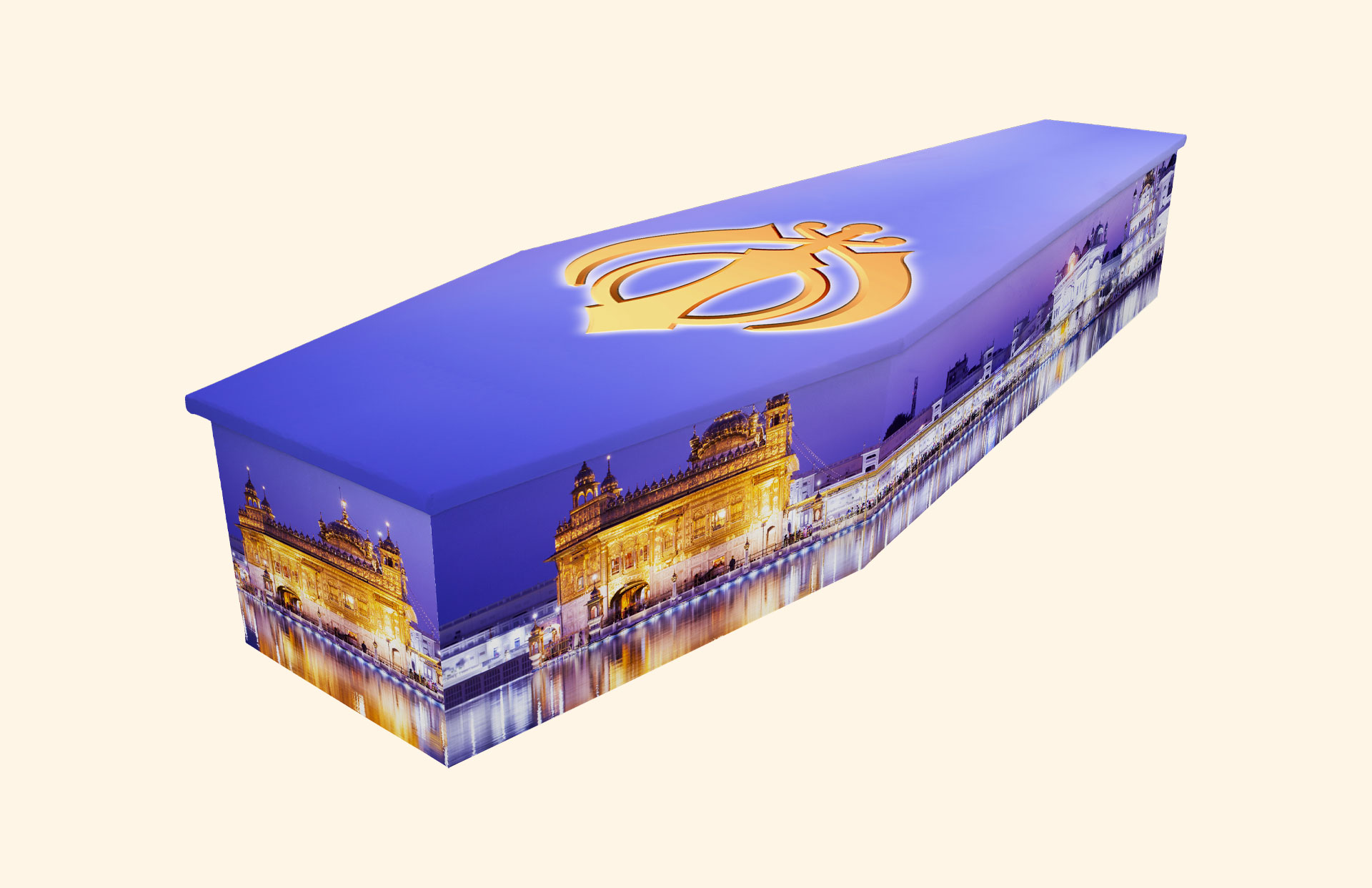Sikh design on a cardboard coffin