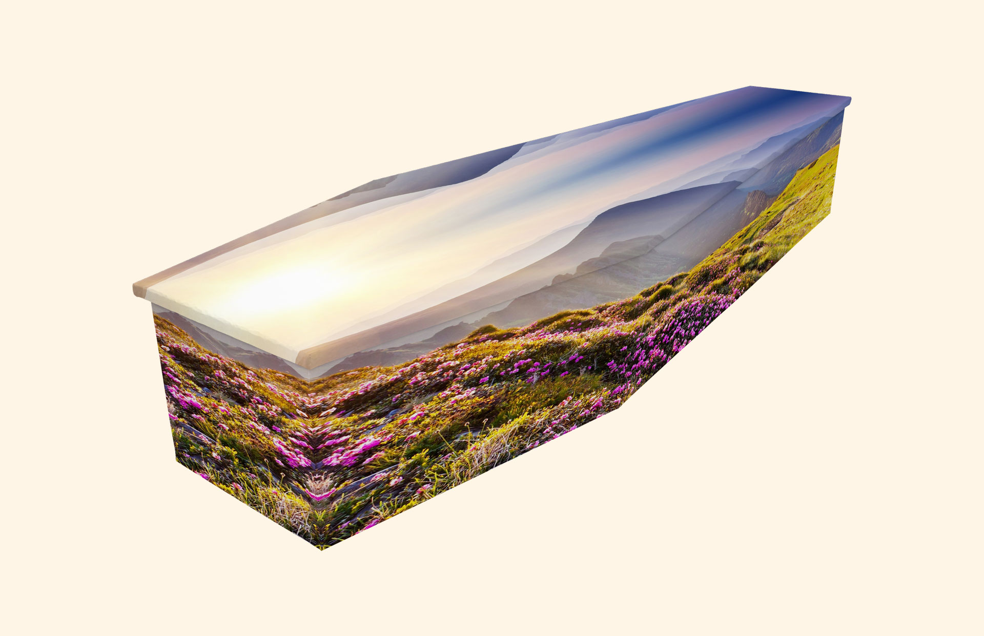 Heather design on a cardboard coffin