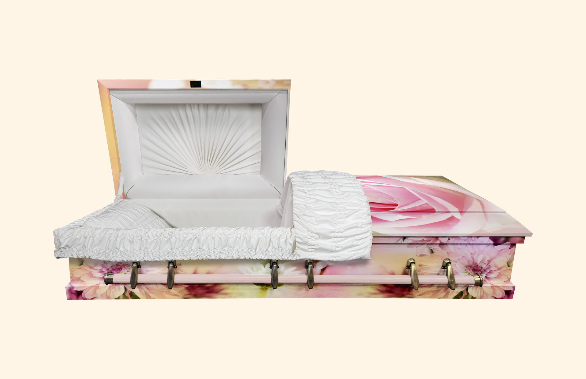 Alaska Pink Rose American Wood casket standard white interior