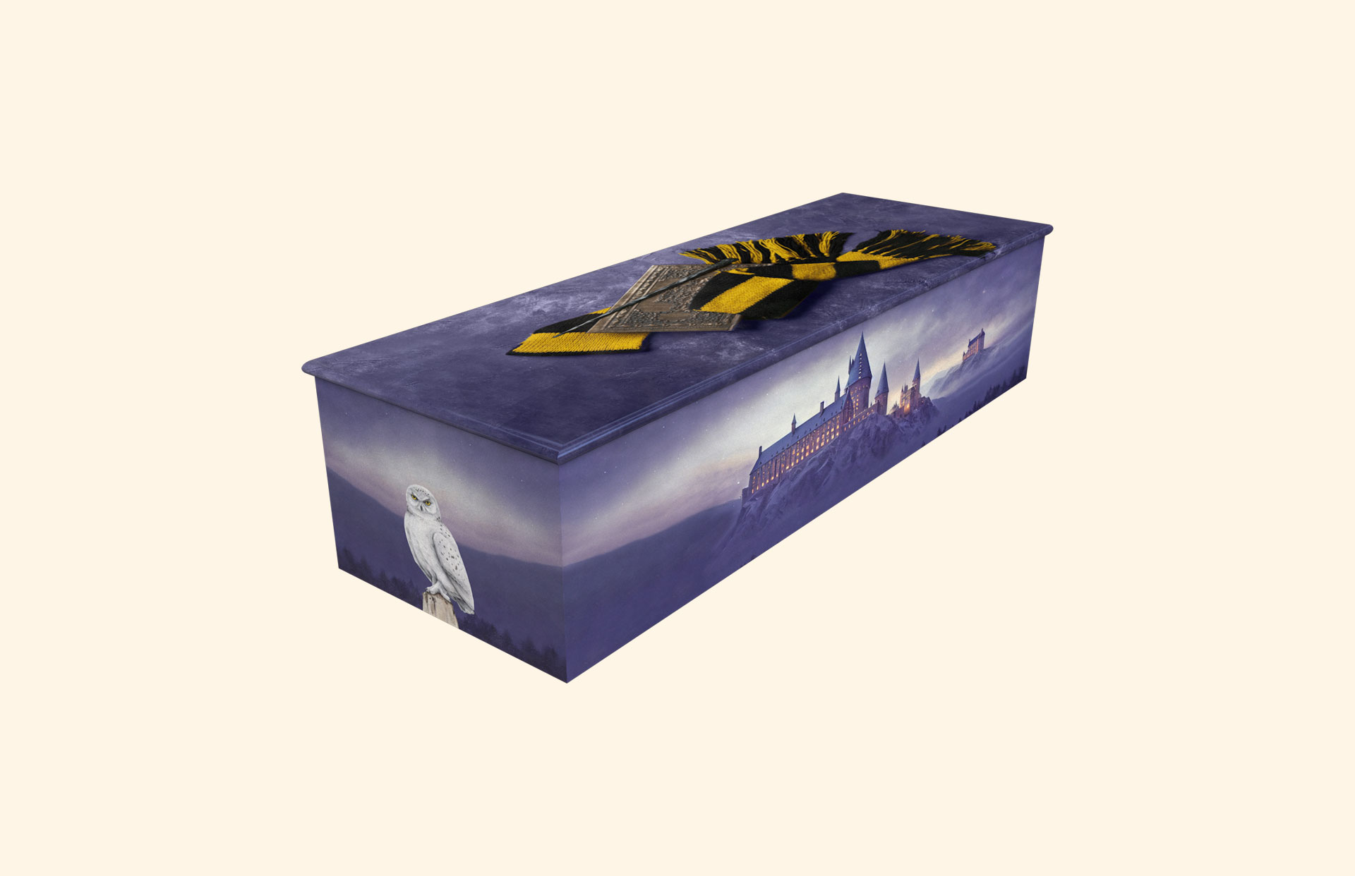 Wizard yellow and black design on a child wooden casket