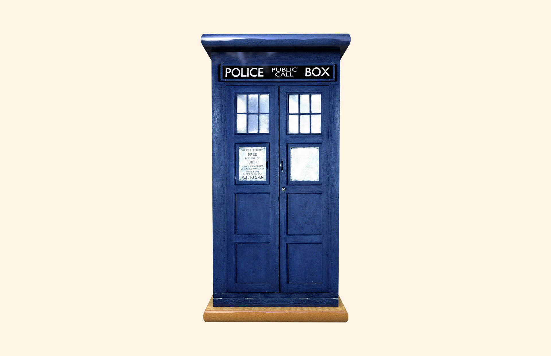 Police Box tall adult ashes casket front view