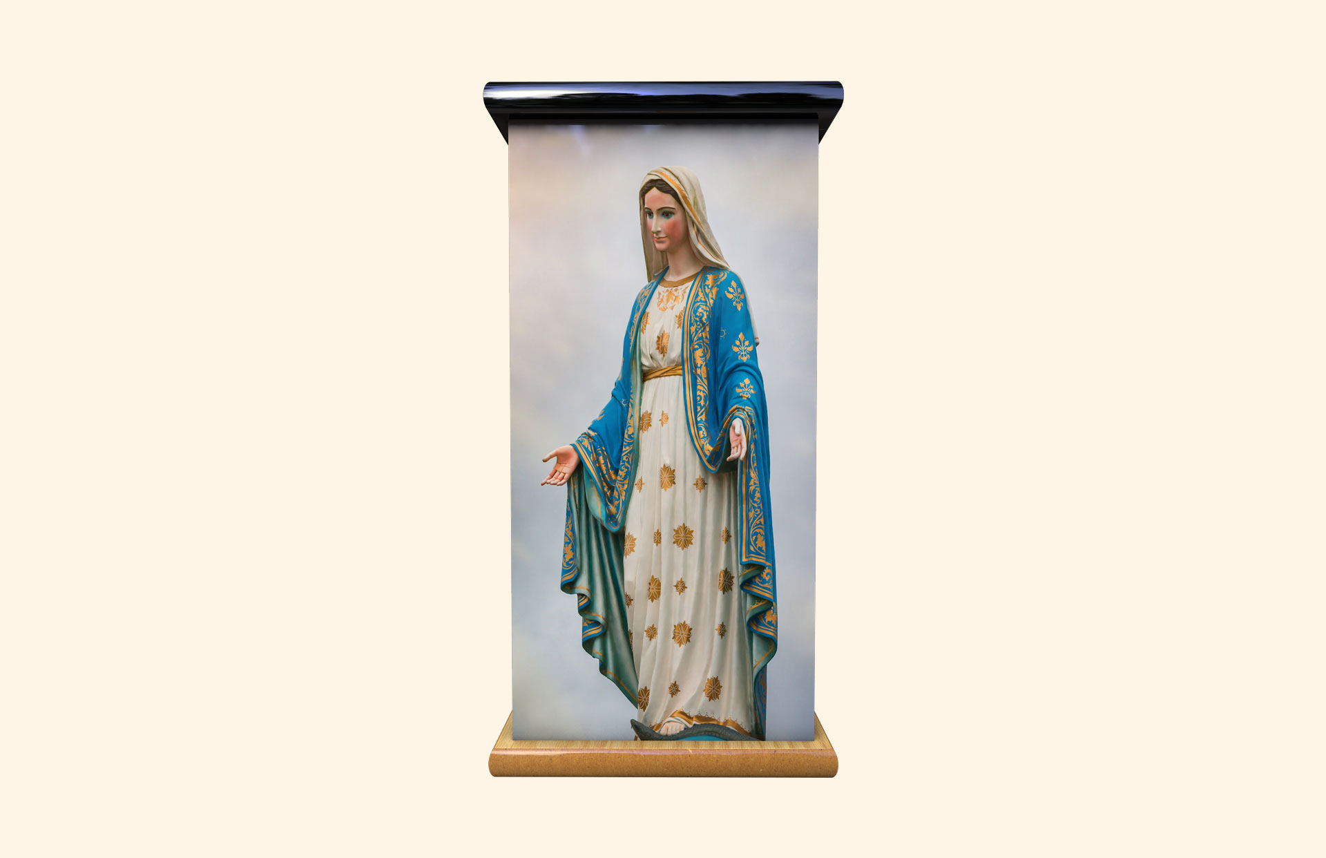 Mother Mary tall adult ashes casket front view