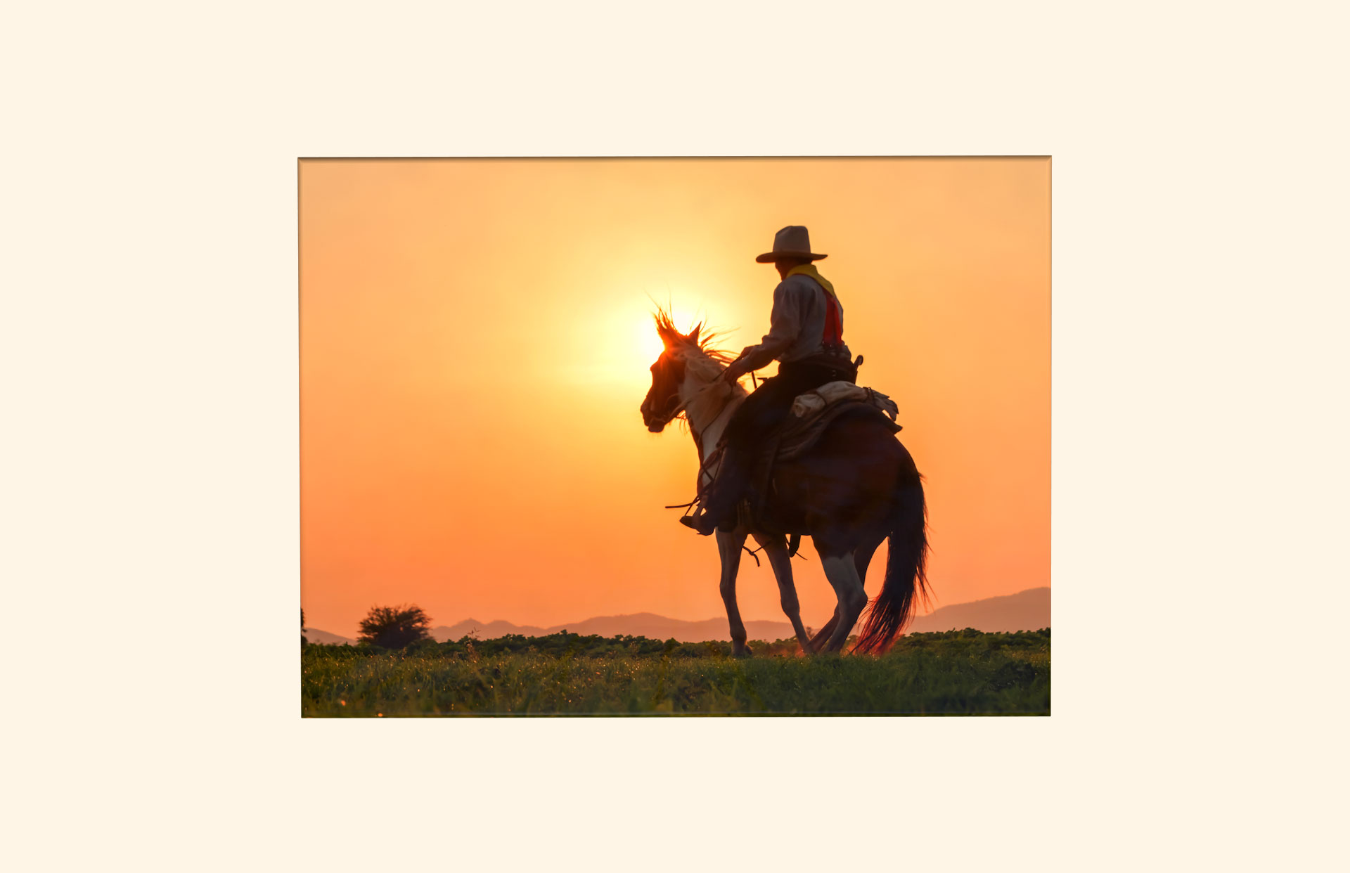Riding at Sunset adult ashes casket top view