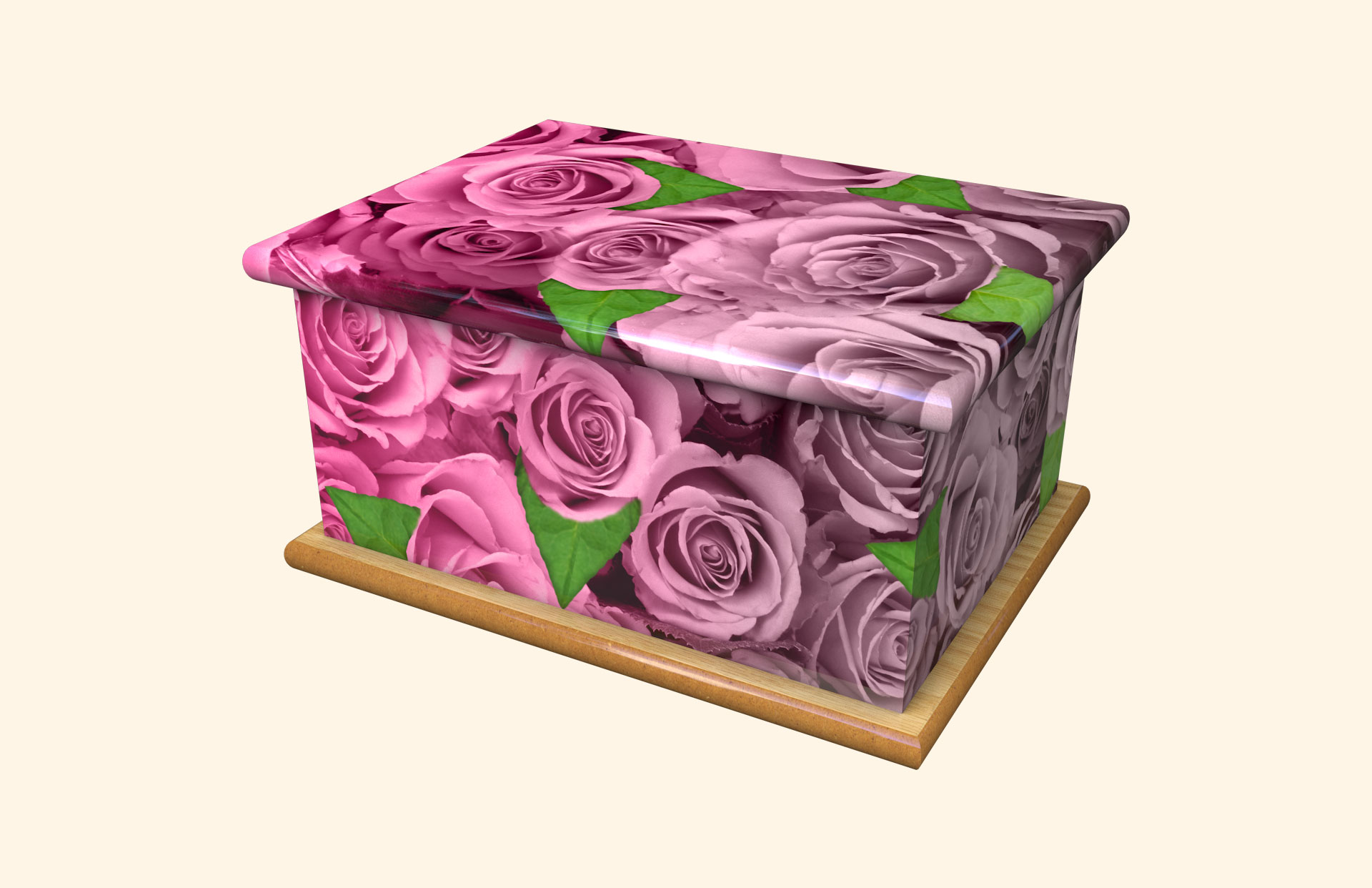 Bed of Roses with leaves adult ashes casket